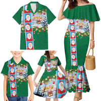Merry Christmas Family Matching Mermaid Dress and Hawaiian Shirt Funny Santa Claus Cards Photo and Polynesian Pattern Green Color LT03 - Polynesian Pride