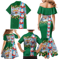 Merry Christmas Family Matching Mermaid Dress and Hawaiian Shirt Funny Santa Claus Cards Photo and Polynesian Pattern Green Color LT03 - Polynesian Pride