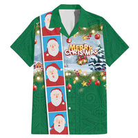 Merry Christmas Family Matching Mermaid Dress and Hawaiian Shirt Funny Santa Claus Cards Photo and Polynesian Pattern Green Color LT03 Dad's Shirt - Short Sleeve Green - Polynesian Pride