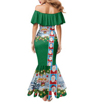 Merry Christmas Family Matching Mermaid Dress and Hawaiian Shirt Funny Santa Claus Cards Photo and Polynesian Pattern Green Color LT03 - Polynesian Pride