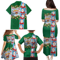 Merry Christmas Family Matching Puletasi and Hawaiian Shirt Funny Santa Claus Cards Photo and Polynesian Pattern Green Color LT03 - Polynesian Pride