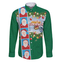 Merry Christmas Family Matching Puletasi and Hawaiian Shirt Funny Santa Claus Cards Photo and Polynesian Pattern Green Color LT03 Dad's Shirt - Long Sleeve Green - Polynesian Pride