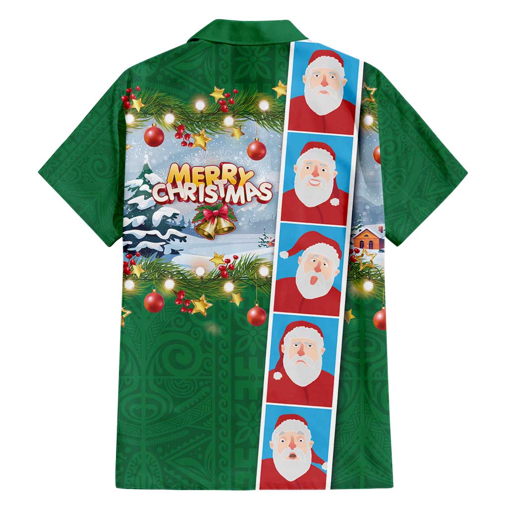 Merry Christmas Family Matching Short Sleeve Bodycon Dress and Hawaiian Shirt Funny Santa Claus Cards Photo and Polynesian Pattern Green Color LT03 - Polynesian Pride