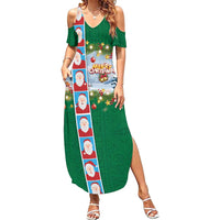 Merry Christmas Family Matching Summer Maxi Dress and Hawaiian Shirt Funny Santa Claus Cards Photo and Polynesian Pattern Green Color LT03 Mom's Dress Green - Polynesian Pride