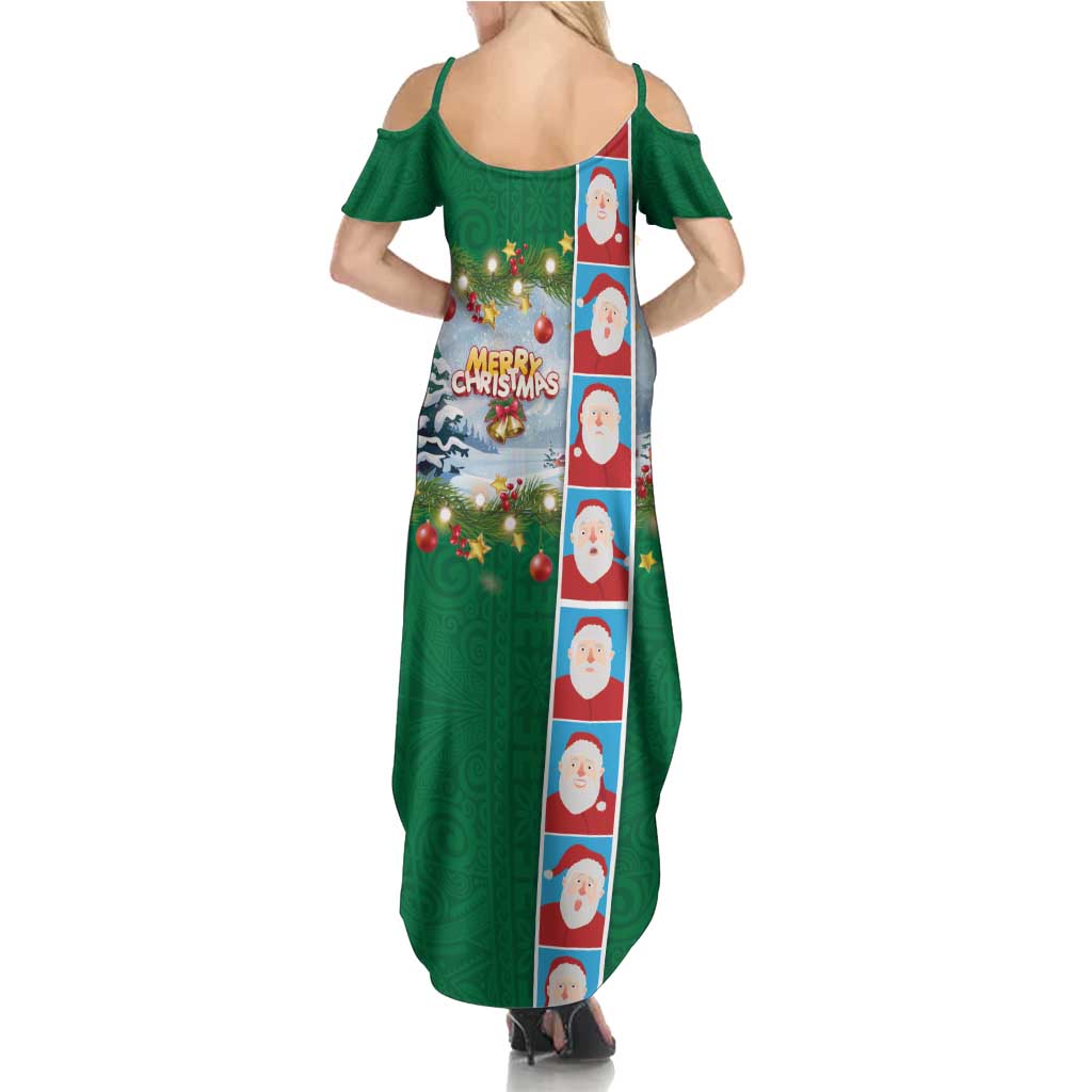 Merry Christmas Family Matching Summer Maxi Dress and Hawaiian Shirt Funny Santa Claus Cards Photo and Polynesian Pattern Green Color LT03 - Polynesian Pride