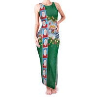 Merry Christmas Family Matching Tank Maxi Dress and Hawaiian Shirt Funny Santa Claus Cards Photo and Polynesian Pattern Green Color LT03 Mom's Dress Green - Polynesian Pride