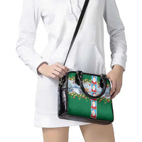 Merry Christmas Shoulder Handbag Funny Santa Claus Cards Photo and Polynesian Pattern Green Color