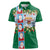 Merry Christmas Women Polo Shirt Funny Santa Claus Cards Photo and Polynesian Pattern Green Color