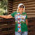 Merry Christmas Women Polo Shirt Funny Santa Claus Cards Photo and Polynesian Pattern Green Color