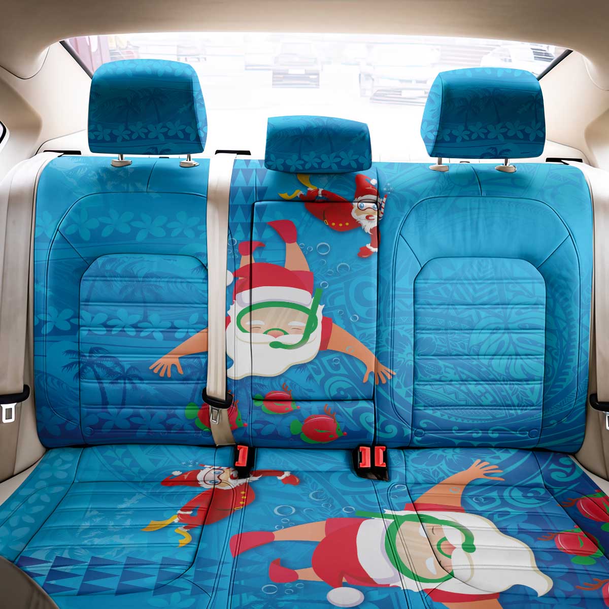 Hawaiian Santa Claus Snorkeling Back Car Seat Cover Kakau and Polynesian Pattern LT03 - Polynesian Pride