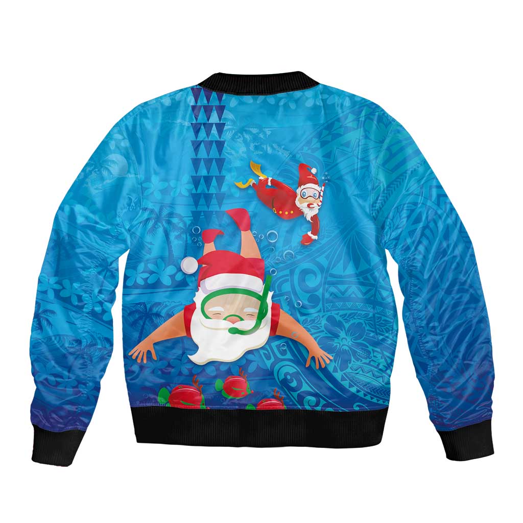Hawaiian Santa Claus Snorkeling Bomber Jacket Kakau and Polynesian Pattern