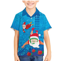 Hawaiian Santa Claus Snorkeling Family Matching Mermaid Dress and Hawaiian Shirt Kakau and Polynesian Pattern LT03 Son's Shirt Blue - Polynesian Pride