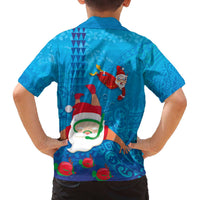 Hawaiian Santa Claus Snorkeling Family Matching Off The Shoulder Long Sleeve Dress and Hawaiian Shirt Kakau and Polynesian Pattern LT03 - Polynesian Pride