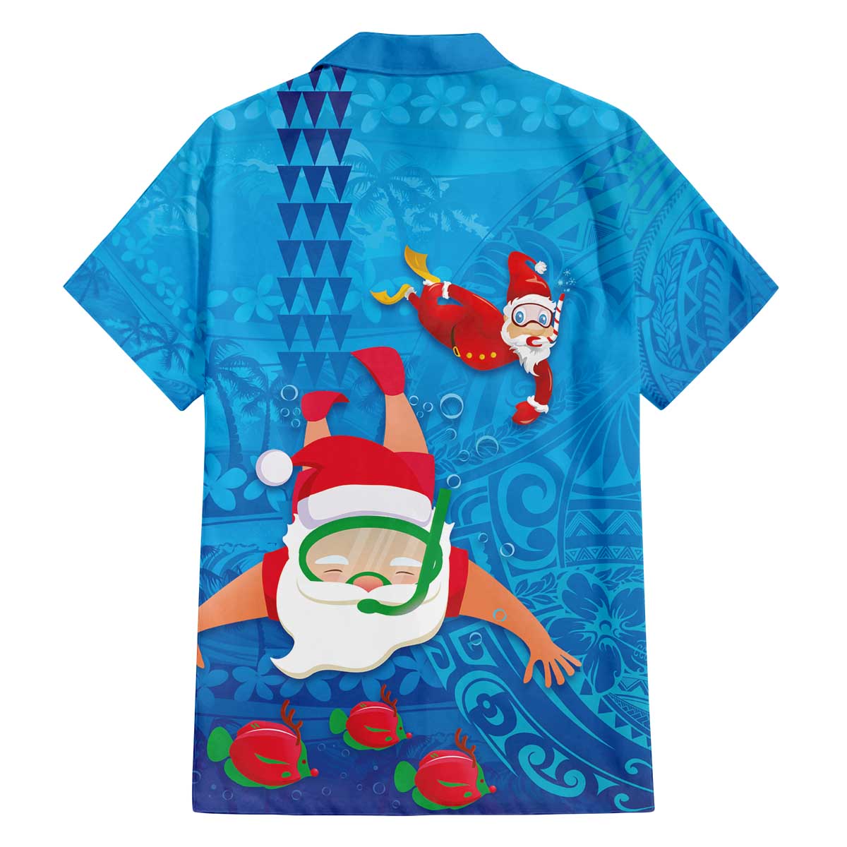 Hawaiian Santa Claus Snorkeling Family Matching Off The Shoulder Long Sleeve Dress and Hawaiian Shirt Kakau and Polynesian Pattern LT03 - Polynesian Pride