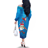 Hawaiian Santa Claus Snorkeling Family Matching Off The Shoulder Long Sleeve Dress and Hawaiian Shirt Kakau and Polynesian Pattern LT03 - Polynesian Pride