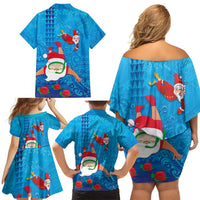 Hawaiian Santa Claus Snorkeling Family Matching Off Shoulder Short Dress and Hawaiian Shirt Kakau and Polynesian Pattern LT03 - Polynesian Pride