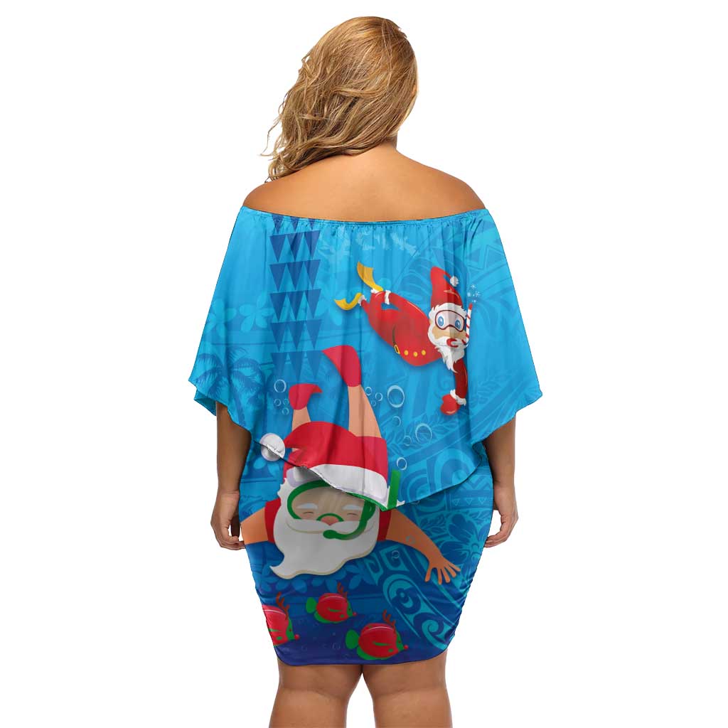 Hawaiian Santa Claus Snorkeling Family Matching Off Shoulder Short Dress and Hawaiian Shirt Kakau and Polynesian Pattern LT03 - Polynesian Pride