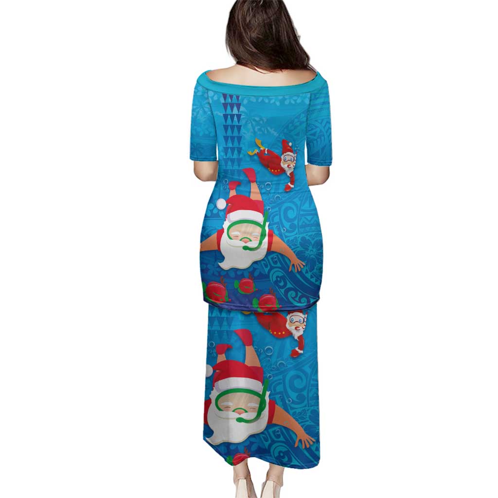 Hawaiian Santa Claus Snorkeling Family Matching Puletasi and Hawaiian Shirt Kakau and Polynesian Pattern LT03 - Polynesian Pride