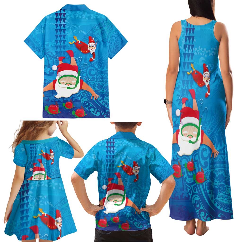 Hawaiian Santa Claus Snorkeling Family Matching Tank Maxi Dress and Hawaiian Shirt Kakau and Polynesian Pattern LT03 - Polynesian Pride