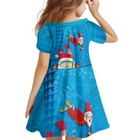 Hawaiian Santa Claus Snorkeling Kid Short Sleeve Dress Kakau and Polynesian Pattern