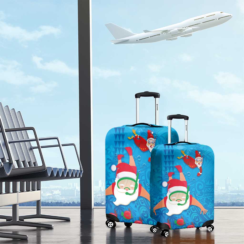 Hawaiian Santa Claus Snorkeling Luggage Cover Kakau and Polynesian Pattern