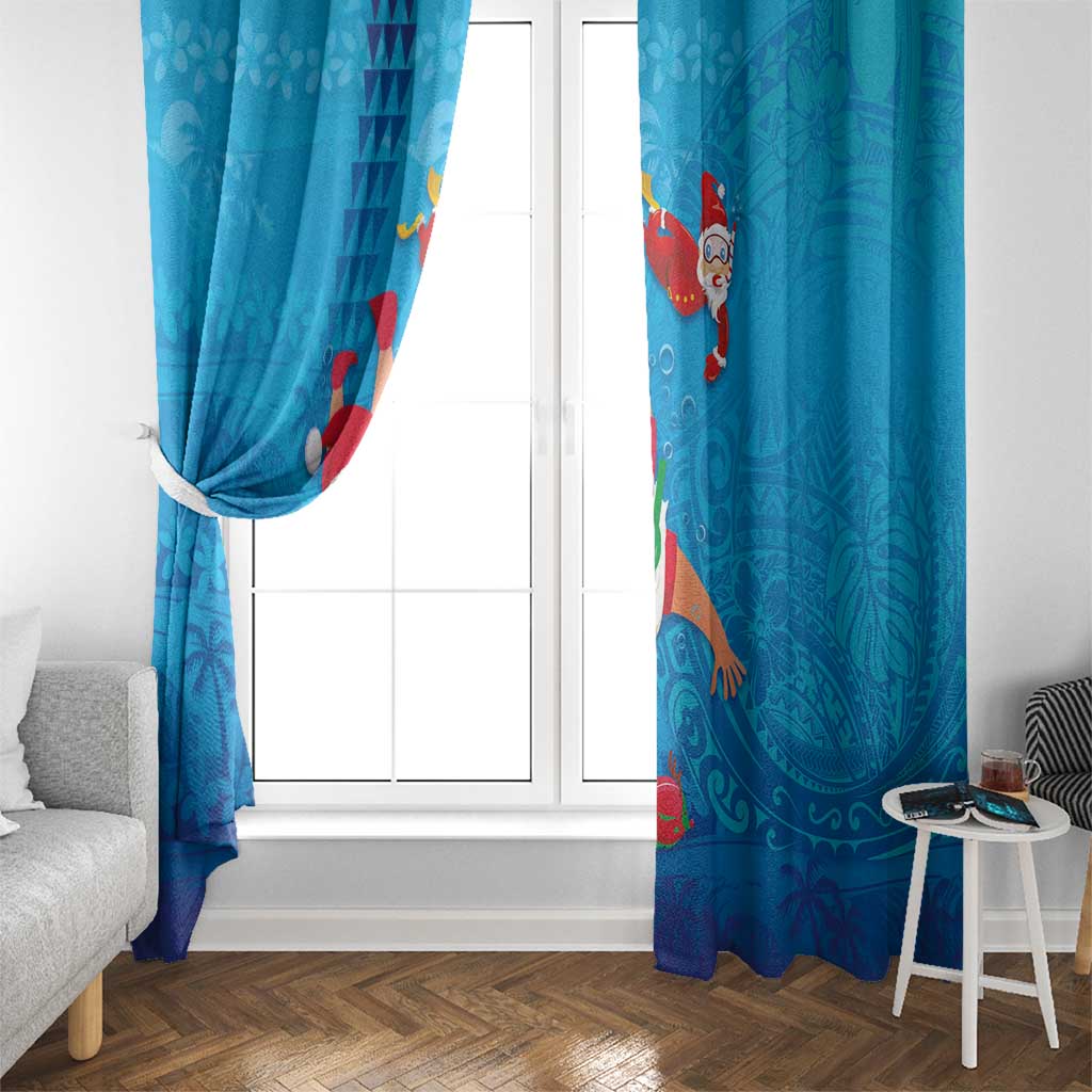 Hawaiian Santa Claus Snorkeling Window Curtain Kakau and Polynesian Pattern