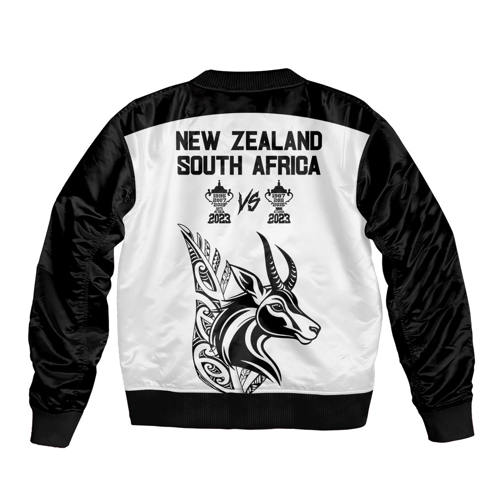 South Africa and New Zealand Sleeve Zip Bomber Jacket Champion History Go Final 2023 Vintage Style LT03 - Polynesian Pride