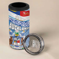 New Zealand Auckland 4 in 1 Can Cooler Tumbler Auckland's Flag and Coat of Arms - Koru Art Maori Pattern LT03 - Polynesian Pride