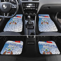 New Zealand Auckland Car Mats Auckland's Flag and Coat of Arms - Koru Art Maori Pattern LT03 Set 4pcs Light Blue - Polynesian Pride