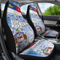 New Zealand Auckland Car Seat Cover Auckland's Flag and Coat of Arms - Koru Art Maori Pattern LT03 - Polynesian Pride