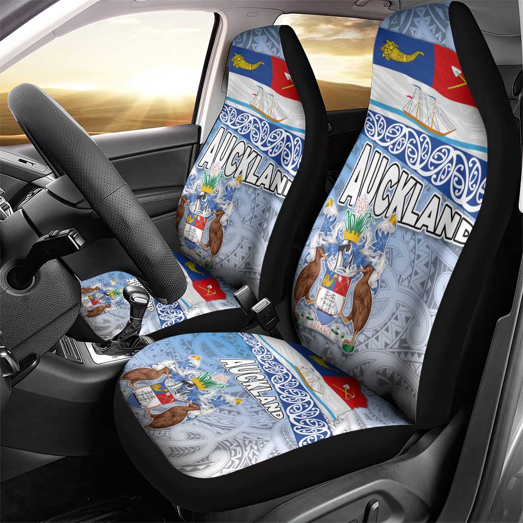 New Zealand Auckland Car Seat Cover Auckland's Flag and Coat of Arms - Koru Art Maori Pattern LT03 - Polynesian Pride
