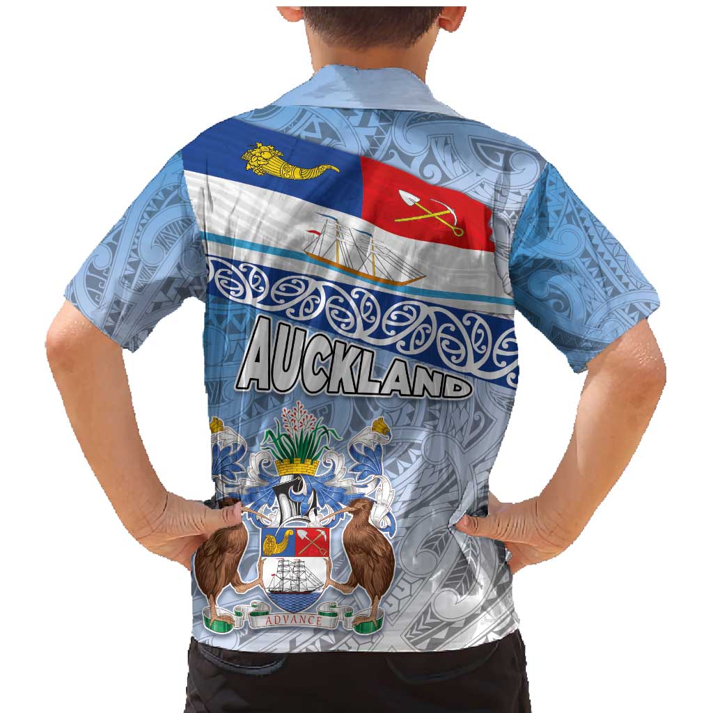 New Zealand Auckland Family Matching Mermaid Dress and Hawaiian Shirt Auckland's Flag and Coat of Arms - Koru Art Maori Pattern LT03 - Polynesian Pride