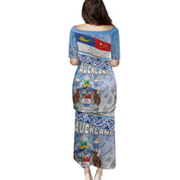 New Zealand Auckland Family Matching Puletasi and Hawaiian Shirt Auckland's Flag and Coat of Arms - Koru Art Maori Pattern LT03 - Polynesian Pride