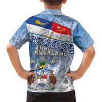 New Zealand Auckland Family Matching Tank Maxi Dress and Hawaiian Shirt Auckland's Flag and Coat of Arms - Koru Art Maori Pattern LT03 - Polynesian Pride