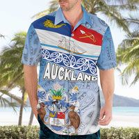 New Zealand Auckland Hawaiian Shirt Auckland's Flag and Coat of Arms - Koru Art Maori Pattern LT03 - Polynesian Pride