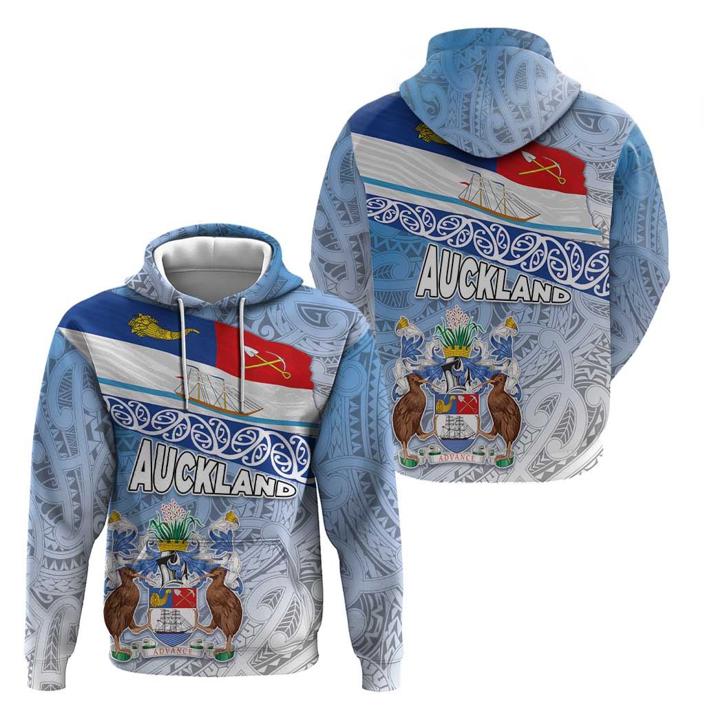 New Zealand Auckland Hoodie Auckland's Flag and Coat of Arms - Koru Art Maori Pattern LT03 - Polynesian Pride