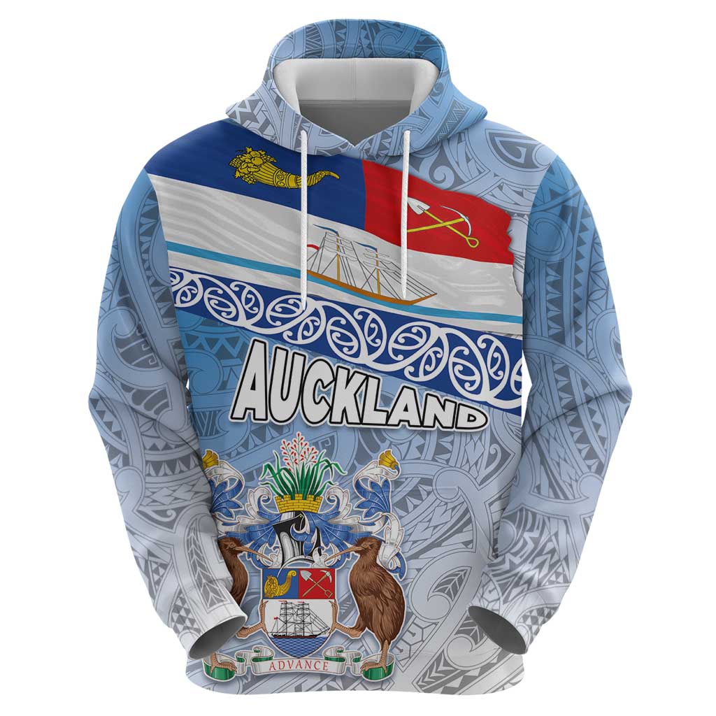 New Zealand Auckland Hoodie Auckland's Flag and Coat of Arms - Koru Art Maori Pattern LT03 - Polynesian Pride