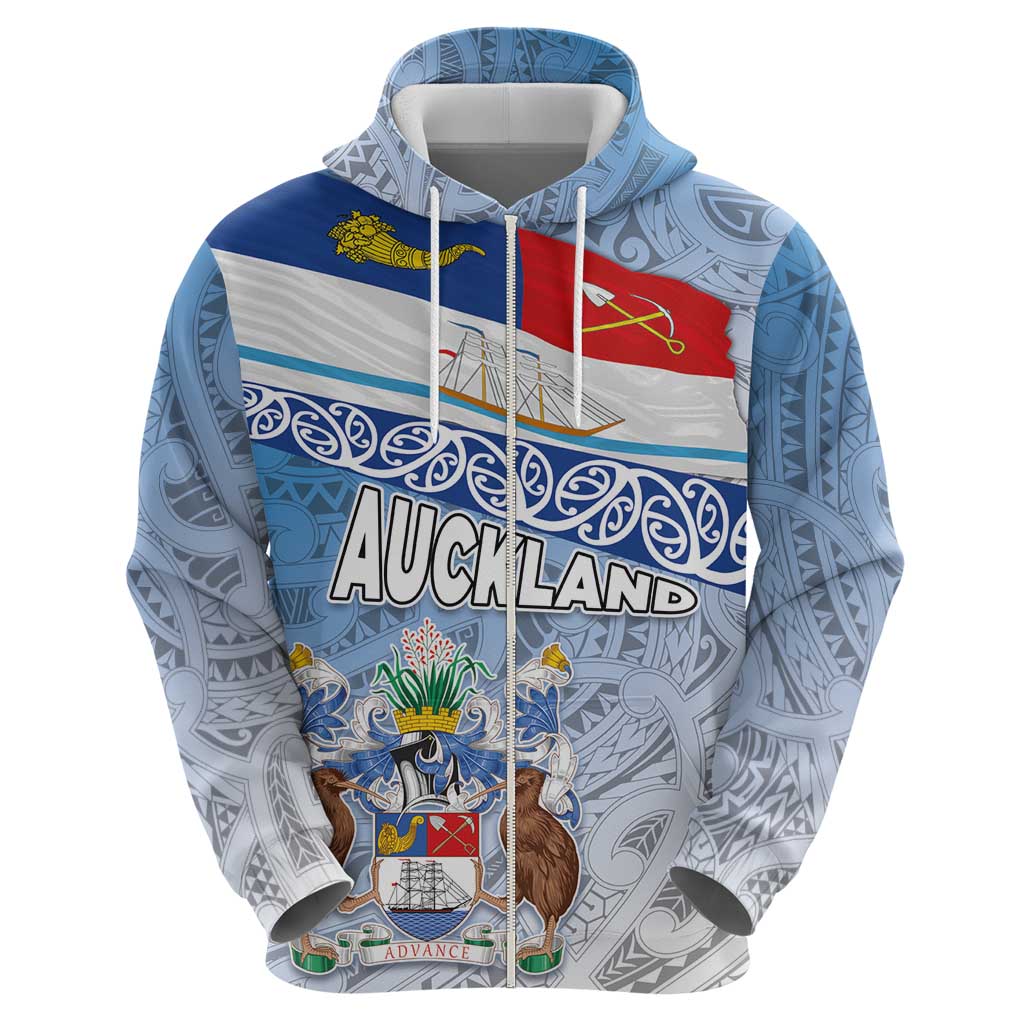 New Zealand Auckland Hoodie Auckland's Flag and Coat of Arms - Koru Art Maori Pattern LT03 - Polynesian Pride