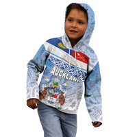 New Zealand Auckland Kid Hoodie Auckland's Flag and Coat of Arms - Koru Art Maori Pattern LT03 - Polynesian Pride