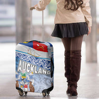 New Zealand Auckland Luggage Cover Auckland's Flag and Coat of Arms - Koru Art Maori Pattern LT03 - Polynesian Pride