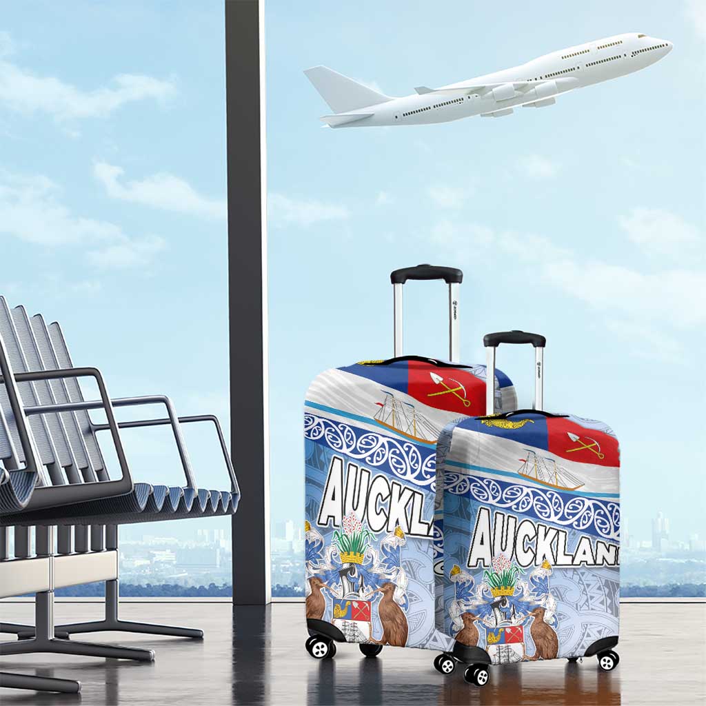 New Zealand Auckland Luggage Cover Auckland's Flag and Coat of Arms - Koru Art Maori Pattern LT03 - Polynesian Pride