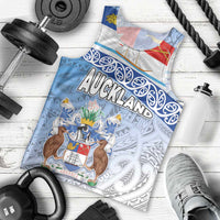 New Zealand Auckland Men Tank Top Auckland's Flag and Coat of Arms - Koru Art Maori Pattern