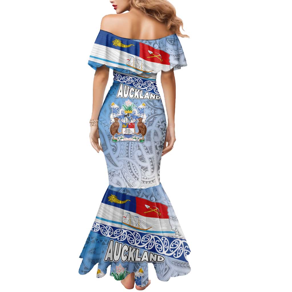 New Zealand Auckland Mermaid Dress Auckland's Flag and Coat of Arms - Koru Art Maori Pattern LT03 - Polynesian Pride