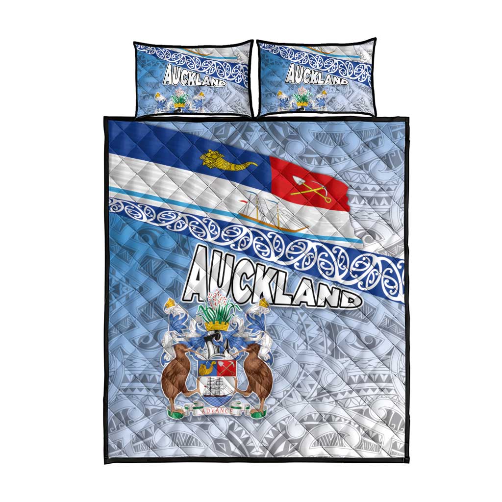 New Zealand Auckland Quilt Bed Set Auckland's Flag and Coat of Arms - Koru Art Maori Pattern LT03 - Polynesian Pride