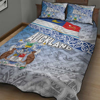New Zealand Auckland Quilt Bed Set Auckland's Flag and Coat of Arms - Koru Art Maori Pattern LT03 - Polynesian Pride