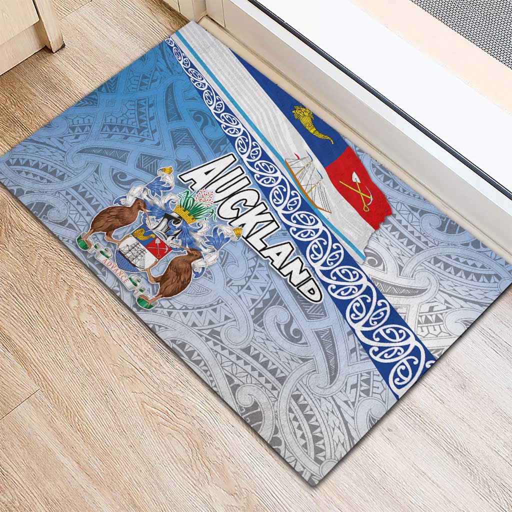 New Zealand Auckland Rubber Doormat Auckland's Flag and Coat of Arms - Koru Art Maori Pattern LT03 - Polynesian Pride