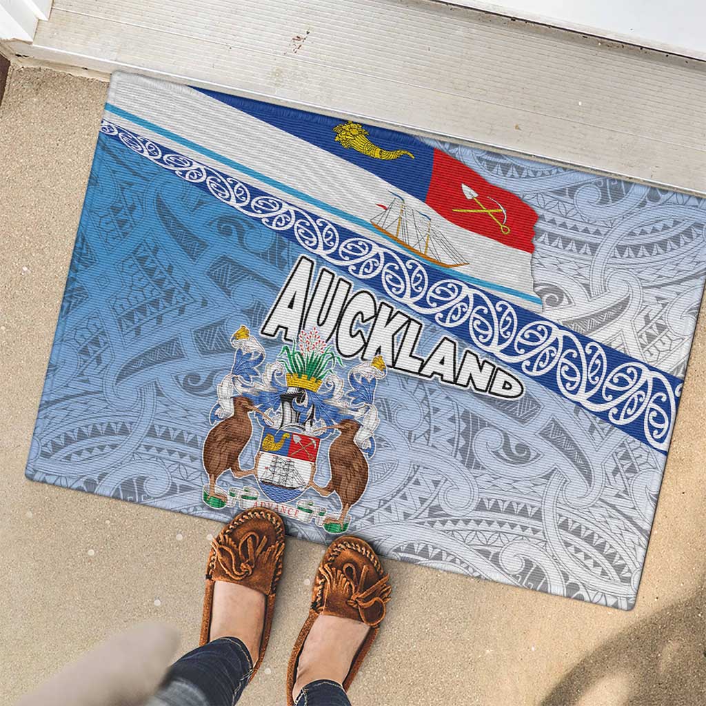 New Zealand Auckland Rubber Doormat Auckland's Flag and Coat of Arms - Koru Art Maori Pattern LT03 - Polynesian Pride