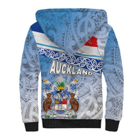 New Zealand Auckland Sherpa Hoodie Auckland's Flag and Coat of Arms - Koru Art Maori Pattern LT03 - Polynesian Pride