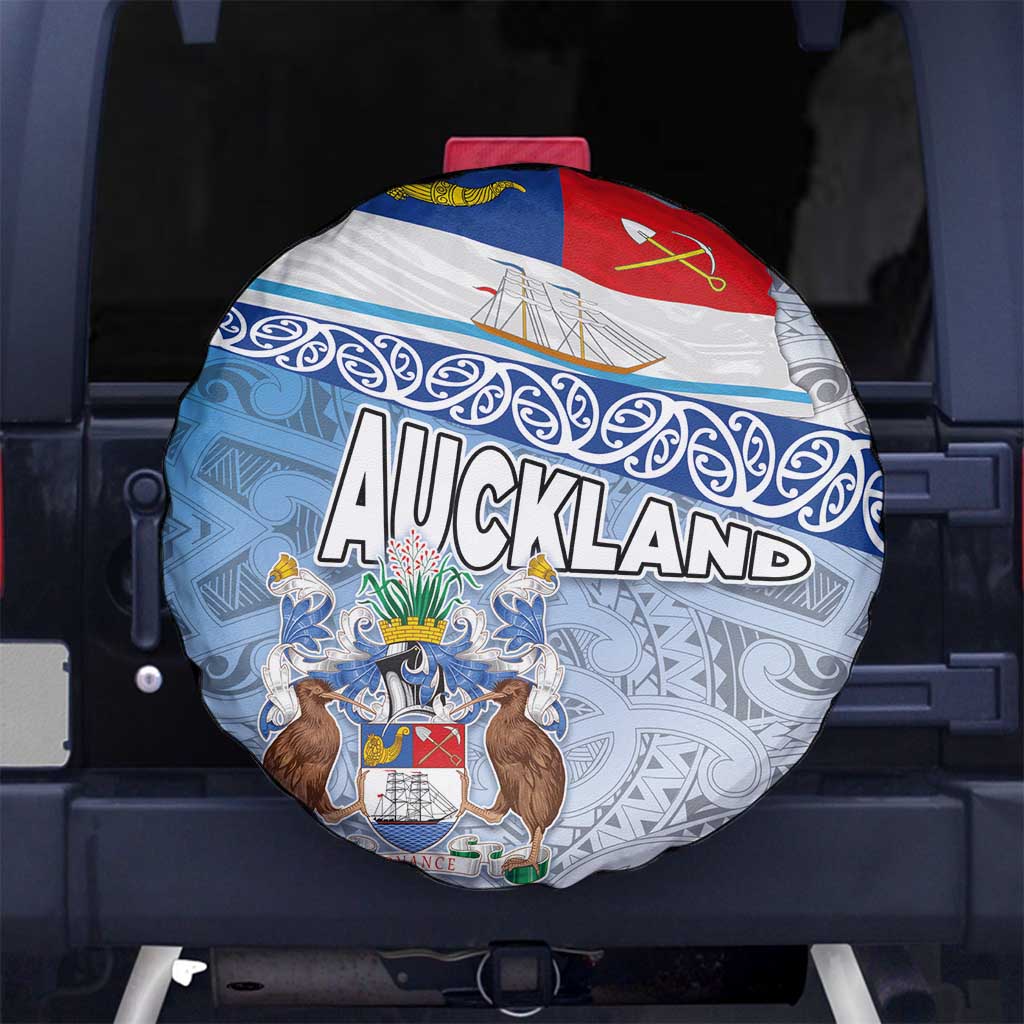 New Zealand Auckland Spare Tire Cover Auckland's Flag and Coat of Arms - Koru Art Maori Pattern LT03 - Polynesian Pride