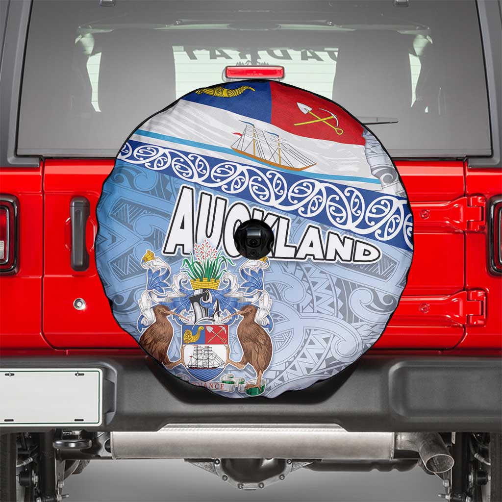 New Zealand Auckland Spare Tire Cover Auckland's Flag and Coat of Arms - Koru Art Maori Pattern LT03 - Polynesian Pride